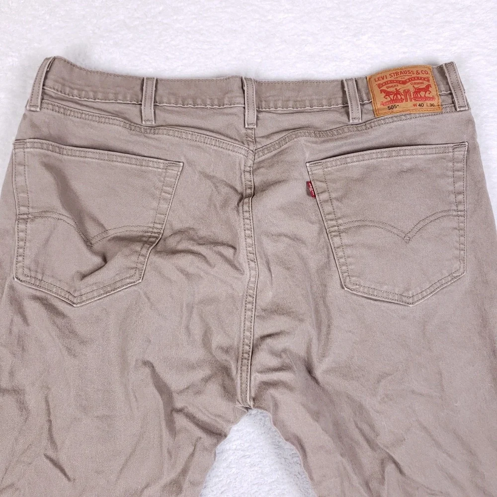 Levi's 505 Regular Fit Jeans Khaki Brown‎ 40x30 Straight Leg WaterLess Denim